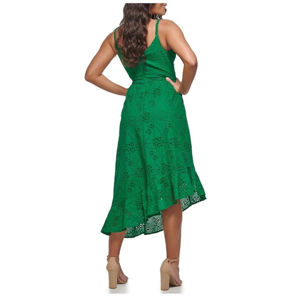 GUESS Women's Cotton Eyelet Asymmetric Midi Dress- Size 10 - Picture 3 of 10